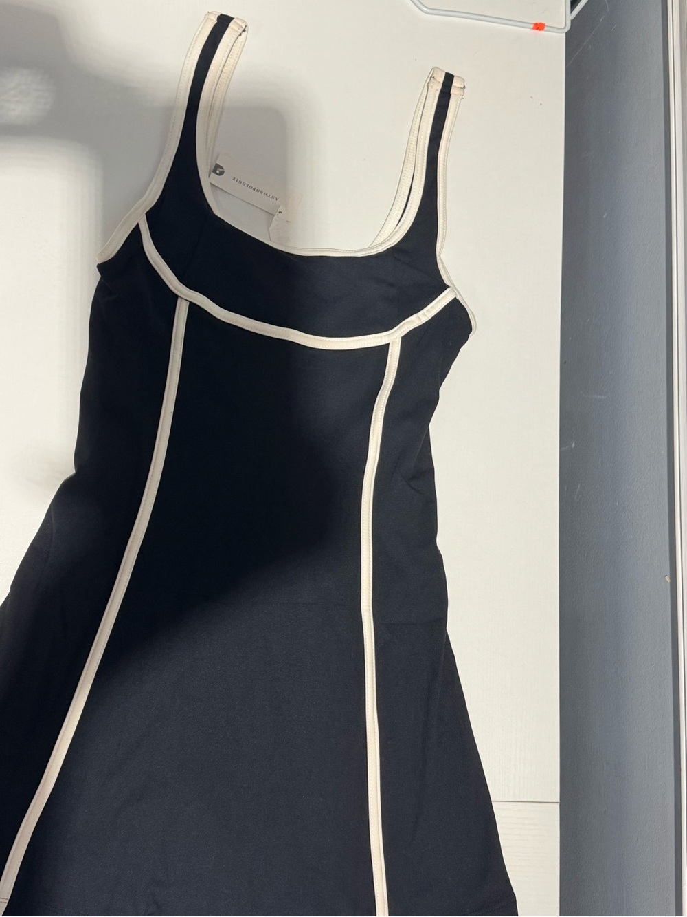 Anthropologie Black Mini Dress with Cream Contrast Trim